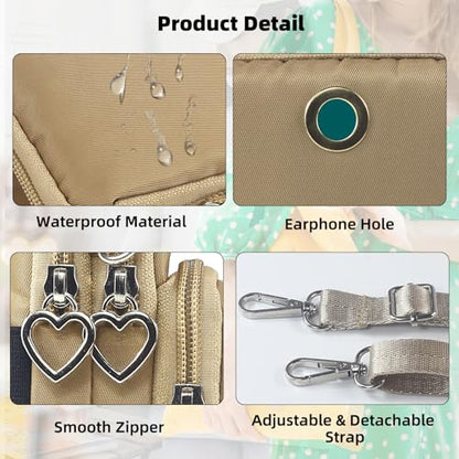 Small Crossbody Bag for Women - Mini Phone Purses with Crossbody Strap and Wallet - Nylon Arm Bag - color: A-khaki