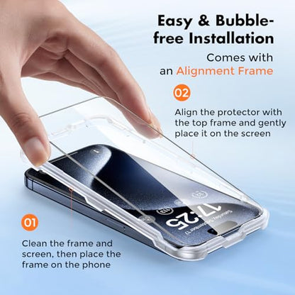 UNBREAKcable 4-Pack iPhone 15 Pro Max Screen Protector, 9H Hardness | 9H tempered glass | 99.99% HD clarity | Double Shatterproof|alignment frame easy install | case-friendly - size: iPhone 15 Pro Max