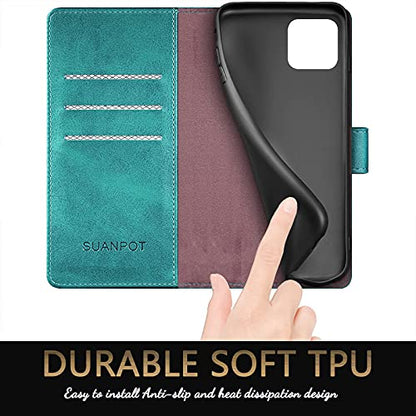 SUANPOT for iPhone 13 6.1 inch 5G with RFID Blocking Wallet case Credit Card Holder,Flip Book PU Leather Phone case Shockproof Cover Cellphone Women Men for Apple 13 case Wallet Blue Green - color: Blue Green