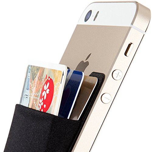Sinjimoru Basic Cell Phone Wallet Stick on, Card Holder for Back of Phone Working as Adhesive Stretchy iPhone Wallet. Sinji Pouch Basic 2 Black - color: Black