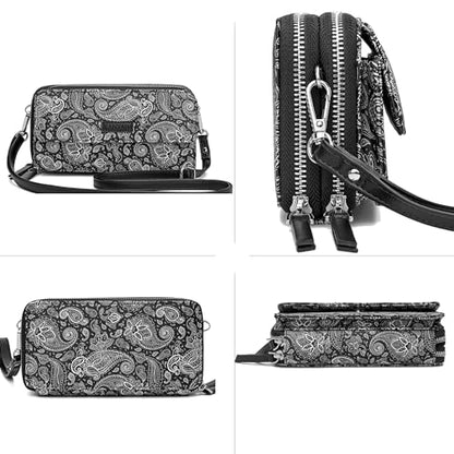 RFID Crossbody Wallet Wristlet Purse with Phone Pocket For Women Vegan Leather - color: Zi-paisley Black