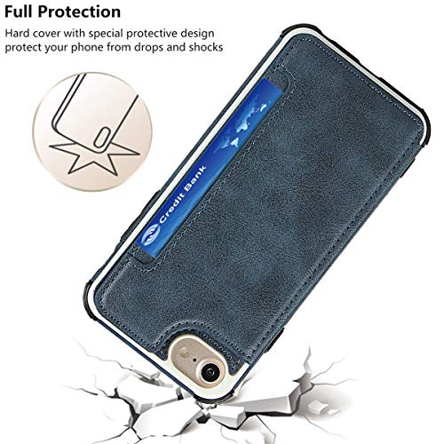 iCoverCase Compatible with iPhone SE(2022)/SE(2020)/7/8/6/6s Wallet Case with Card Slots Holder and Wrist Strap Premium PU Leather Kickstand Magnetic Clasp Shockproof Flip Cover Case (Blue) - color: Blue