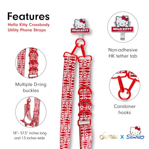 Sonix x Sanrio Crossbody Utility Phone Strap | Adjustable Lanyard Hands-Free Accessory, Universal Tether Tab Attachment - color: Hello Kitty