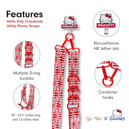 Sonix x Sanrio Crossbody Utility Phone Strap | Adjustable Lanyard Hands-Free Accessory, Universal Tether Tab Attachment - color: Hello Kitty