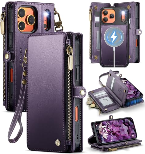 Defencase for iPhone 17 Pro Max Case Wallet Compatible with Magsafe, Purple - color: (Detachable with Magsafe)-Purple