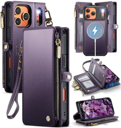 Defencase for iPhone 17 Pro Max Case Wallet Compatible with Magsafe, Purple - color: (Detachable with Magsafe)-Purple