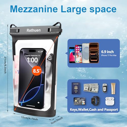 Large Waterproof Phone Pouch, 2Pack Floating Waterproof Bag for iPhone 17 16 15 Pro Max Galaxy S26 S25 S24 Ultra All Phones, Cell Phone Dry Bag for Beach Swimming Rafting Boating (Black + Black) - color: Black+Black
