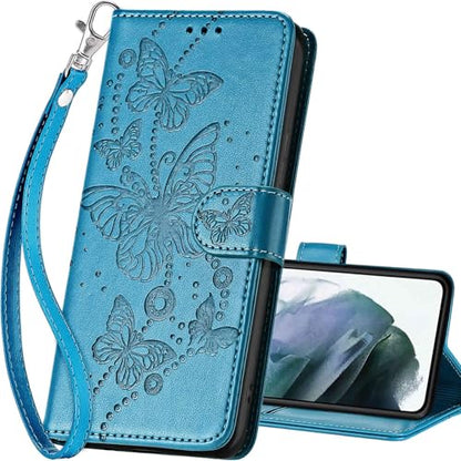 for Samsung Galaxy S22 Wallet case, Blue-Butterfly | 3 Card Holders, Kickstand, Shockproof TPU Shell, PU Leather, Magnetic Closure, Protective Flip Folio Cover, Women - color: 8