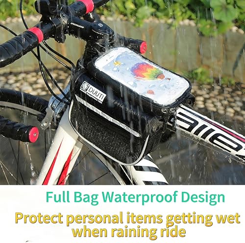 Bike/Bicycle Bag,Bike Phone Holder Mount Bag,Touchscreen Bike Phone Mount under 6.8”,Waterproof, Bicycle Accessories Frame Storage Bag(Red)