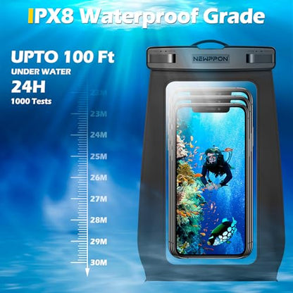 4 Pack Floating Waterproof Phone Pouch - Universal Large Floatable Water Proof Dry Bag Case - Float Clear Cell Holder with Lanyard - for iPhone 17 Pro Max Samsung Galaxy - Beach Swimming Pool - color: Black+Blue+Green+Pink