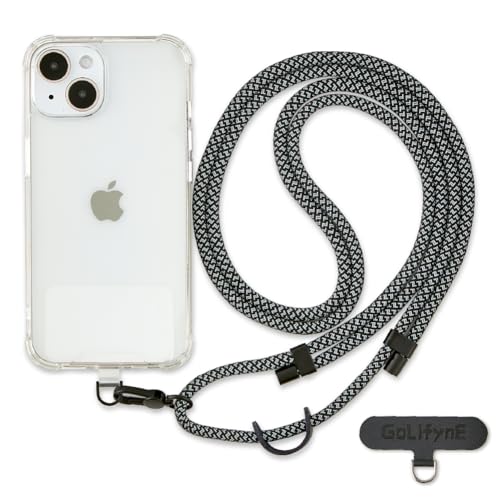 Phone Lanyard Crossbody, Anti Theft Phone Strap with 2 Tether Tabs - color: Charcoal Heather/Black
