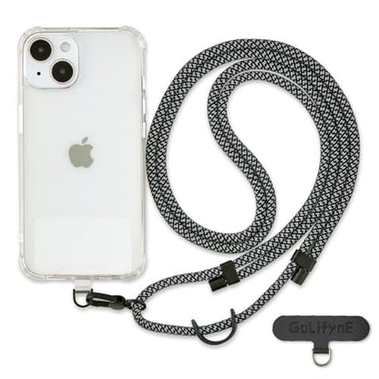 Phone Lanyard Crossbody, Anti Theft Phone Strap with 2 Tether Tabs - color: Charcoal Heather/Black