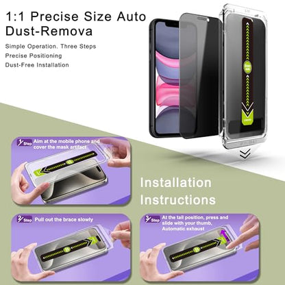 2 Pack Anti-Spy Privacy Screen Protector for iPhone 11/XR(6.1-Inch),9H Tempered Glass,Full Coverage,Anti-Fingerprint,Auto Dust Removal,Bubble-Free,Easy Installation