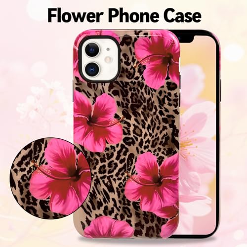 Lovmooful for iPhone 11 Case Cute Flower Leopard-Hibiscus | Compatible for iPhone 11 Case,Aesthetic,Hibiscus,Floral,2 in 1,for Women Girls,Soft TPU+PC,Shockproof,Protective - size: iPhone 11