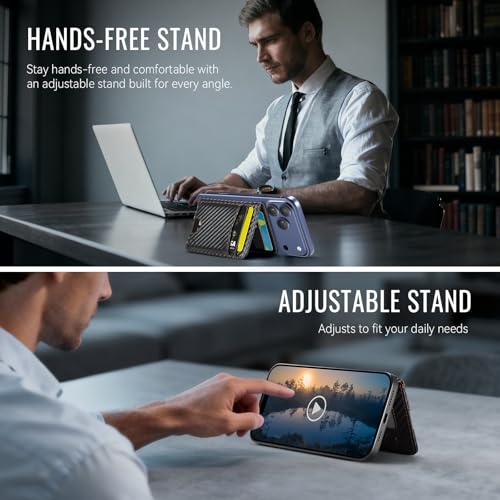 Strapurs Strong Magnetic Wallet Card Holder Compatible with MagSafe Phones and Cases, Slim PU Leather Phone Wallet with 6 Card Slots RFID Blocking for iPhone 16/15/14/13/12 Series – Carbon Black - color: Carbon Black