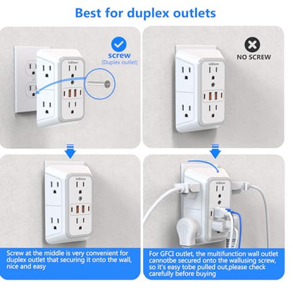 3 Pack Surge Protector Outlet Extender, 6 Outlet Splitter with 4 USB Ports (2 USB C), Multi Plug Wall Outlet 1050J Power Strip, USB Wall Charger for Home Office Kitchen Travel-ETL - color: White 3PCS