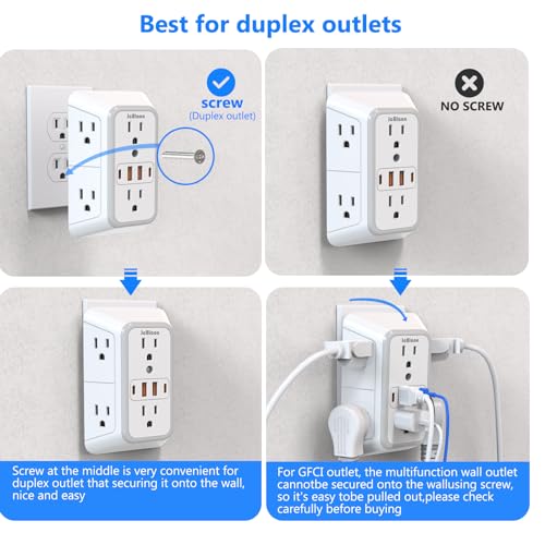 2 Pack Outlet Extender Surge Protector, 6 Outlet Splitter with 4 USB Outlet (2 USB A,2 USB C), 3Sided Power Strip with Adapter Spaced Outlets for Home, Office, Travel(White)-ETL - color: White 2PCS