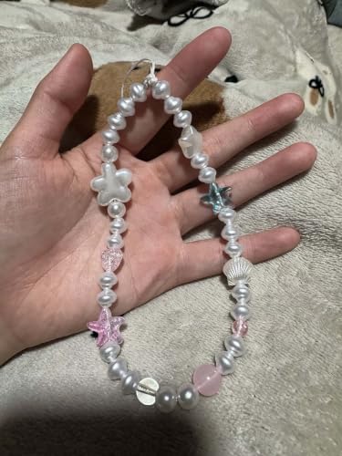 Beaded Phone Charm Lanyard Strap Girly Style Fixed Beads Pearl Lanyards - color: PH-hdcy-1