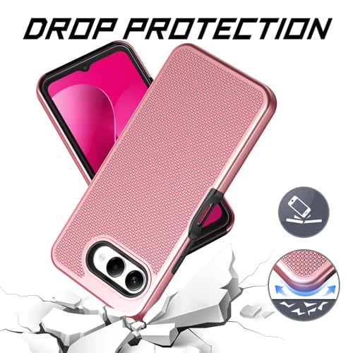 for T-Mobile REVVL 8 Phone Case with Tempered Glass Screen Protector,Dual Layer Heavy Duty Shockproof Protection Cover (Rose Gold) - color: Rose Gold