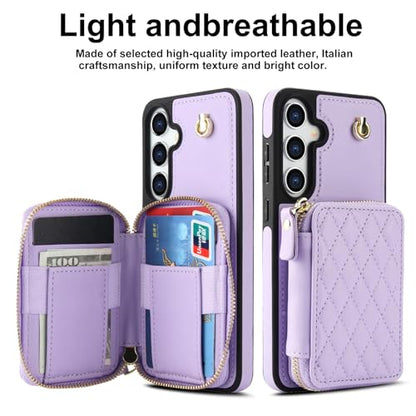 Asuwish Phone Case for Samsung Galaxy S25 5G Wallet Cell Cover with Tempered Glass Screen Protector Wrist Crossbody Strap RFID Blocking Credit Card Holder S 25 25S 25 25S SM-S931U Women Girls Purple - color: Purple