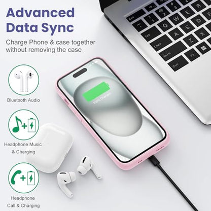Feob Battery Case for iPhone 15Pro (6.1Inch), Real 7500mAh Ultra Slim Portable & 15W Fast Charging, Rechargeable Protective Extended Charger Case Cover Only for iPhone 15Pro Charging Case-Pink - color: Pink