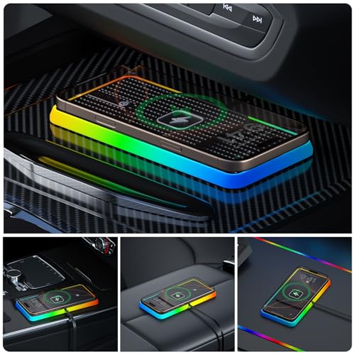 Wireless Charger Car Charging Pad,POLMXS 15W Wireless Phone Charger,RGB Cell Phone Cordless Charging Mat Compatible with iPhone 16/15/14/13/12 Galaxy S23 S22 S21 Note10(k1)