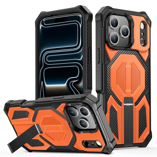 for iPhone 17 Pro Max Case with Kickstand, [15FT Military-Grade Drop Protection] [Compatible with MagSafe] Rugged Shockproof Heavy Duty Magnetic iPhone 17 Pro Max Phone Case Cover (Orange) - color: Orange