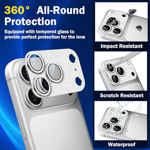 Camera Lens Protector for iPhone 17 Pro Max, Bling Glitter Women - color: Sparkly Silver