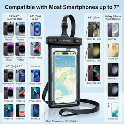 Waterproof Phone Pouch IPX8,Soft TPU Underwater Phone Case with Neck Strap & Sensitive Touch Screen, Waterproof Cell Phone Pouch for Beach,Cruise,Fits Samsung iPhone 17/16/15/14 Pro Max (1-pack Black) - color: 1-pack Black