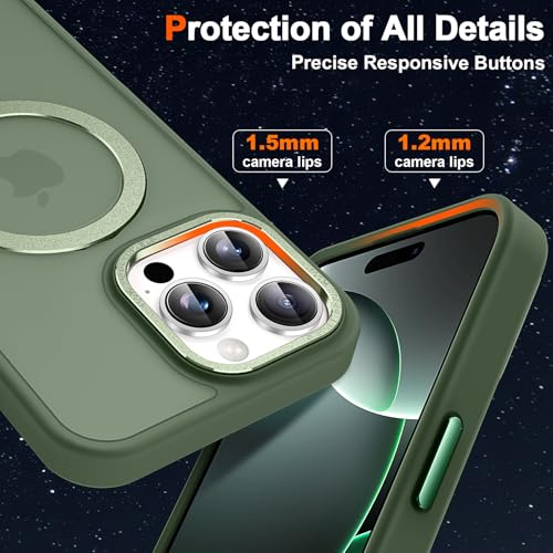 Magnetic for iPhone 16 Pro Case with Ring Stand, Midnight Green | Invisible Magnetic Kickstand, 10FT Drop Protection Shockproof, Velvety Touch, Slim Translucent Matte Back - color: Midnight Green, size: Iphone 16 Pro 6.3 inches