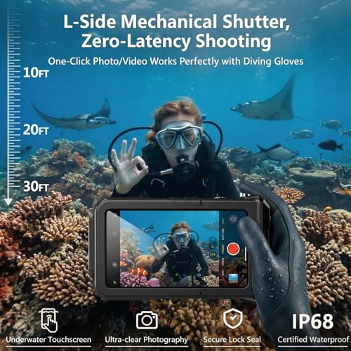 Underwater Phone Case for iPhone 17/Air/16/15 Pro Max, 50ft/15m Professional Scuba Snorkeling Diving Phone Case with Vacuum Seal & Mechanical Shutter, Housing with Compass, No Vignetting for Swimming - color: Dark