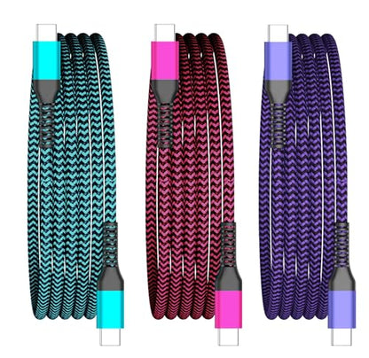 Teeind USB C Cable, [6ft, 3-Pack 60W] PD 3.0 USB C Cable Fast Charging for Samsung Galaxy A10e A20 A50 A51 A71, S20 S10 S9 S8 Plus S10E, Note 20 10 9 8, Moto G7 G8