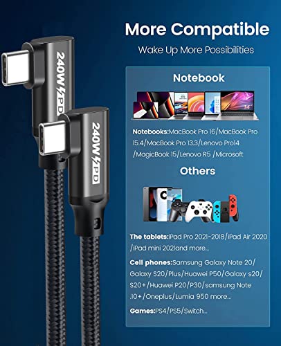 240W USB C to USB C Cable 10FT,Right Angle PD 3.1 Type C to C 5A Fast Charging Cable for MacBook Pro/Air,iPad Pro/Air/Mini,iPhone15/15Pro/15Plus/15ProMax,Samsung S24/S23/S22,Surface Book2,Pixel - style: Dual 90° Right Angle