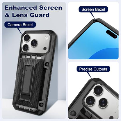 SAMONPOW for iPhone 18 Pro Max Case with Card Holder [4 Cards] & Kickstand - size: for iPhone 17 Pro Max/18 Pro Max