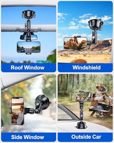 Car Phone Holder for Video Recording Vlogging Filming, Camera Fit
