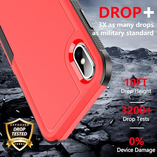 SPIDERCASE for iPhone Xs Max Case, [10 FT Military Grade Drop Protection] [Non-Slip] [2 pcs Tempered Glass Screen Protector] Shockproof Airbag Cushion Protective Case for iPhone Xs Max 6.5” (Red) - color: Red