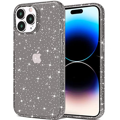 JJGoo Compatible with iPhone 14 Pro Case, Bling Sparkle Soft TPU Anti-Scratch Shockproof Protective Phone Bumper, Women Girls Cute Slim Sparkly Phone Case for iPhone 14 Pro, Glitter Black - color: Black Glitter
