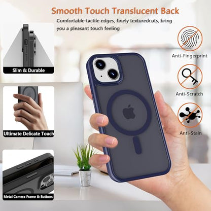 Magnetic iPhone 14/13 case,Compatible with Magsafe, Military-Grade Protection,Slim Translucent Matte Shockproof with Anti-Scratch Anti-Fingerprint Phone Cover (Dark Blue, iPhone 14/13) - color: Dark Blue, size: iPhone 14/13