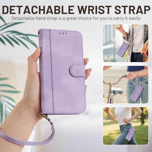 for Galaxy A17 5G Phone Case Wallet and Wrist Strap (Purple) | Card Holder Slots, PU Leather, Flip Cover, Magnetic Closure, Kickstand, Folio Protective, for Samsung A17 Case - color: Purple