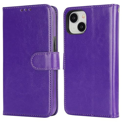 Bocasal Detachable Wallet Case Card Holder for iPhone 15, Purple | RFID Blocking Kickstand Card Slots Holder PU Leather Magnetic Shockproof Wrist Strap Removable Flip Protective Cover 6.1 inch - color: Purple