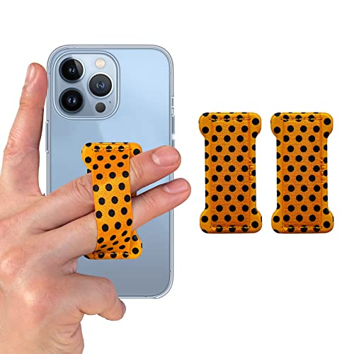 Phone Grip Holder for Hand, Universal Finger Strap Phone Holder, Finger Selfie Grip Compatible with Most Smartphones (Black Polka Dots) -2Pack - color: Black Polka dots