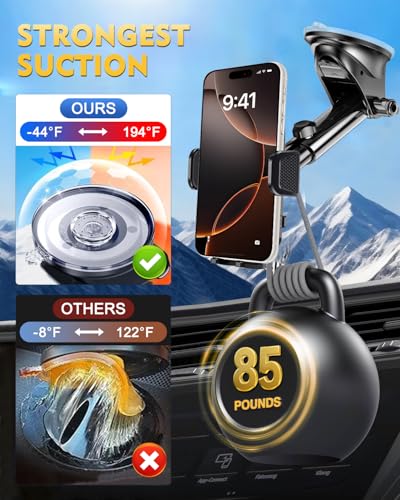 Military-Grade Construction Phone Holders for Your Car【Upgraded Suction & Clip】Cell Phone Mount Stand Universal Automobile Truck Cradle Dashboard Windshield for iPhone 18 Pro Max 17 16 15 Samsung