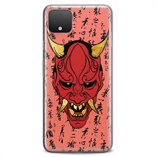 TPU Case Compatible for Google Pixel 9 8 Pro 7a 6a 5a XL 4a 5G 2 XL 3 XL 3a Devil Clear Print Red Design Samurai Soft Face Slim fit Horns Man Cute Golden Fangs Flexible Silicone Head - color: Devil Mask