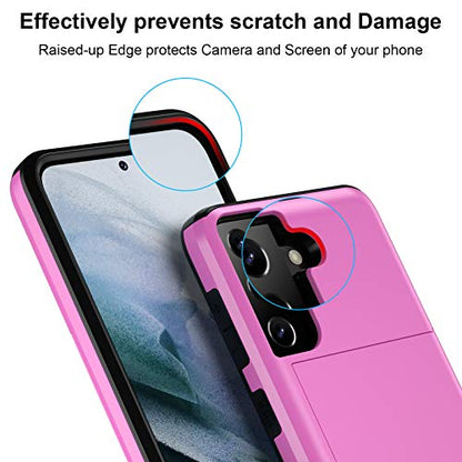 Jiunai for Samsung Galaxy S21 Case Wallet Credit Card IDs Cash Holder Pink | Slide Cover Dual Layer Hybrid Protective Hard PC Soft TPU Rubber Cover Phone Case for Samsung Galaxy S21 5G 6.2'' Women Men - color: Pink