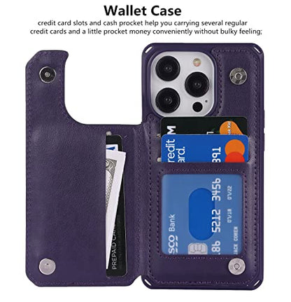 iCoverCase Compatible with iPhone 14 Pro Wallet Phone Case with Card Holder for Women, RFID Blocking Embossed PU Leather Wrist Strap Case 6.1 Inch (Heart Dark Purple) - color: H-Dark Purple
