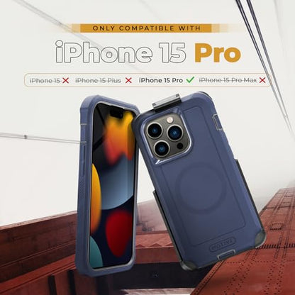 MOTIVE Heavy Duty Case for iPhone 15 Pro, Belt Clip Holster | 6.1" Blue - color: Blue Navy, size: iPhone 15 Pro