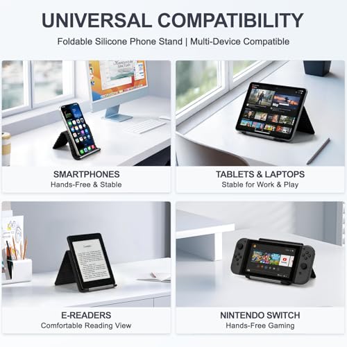 Foldable Silicone Phone Stand, Black, Anti-Slip, Multi-Angle - color: Black-light