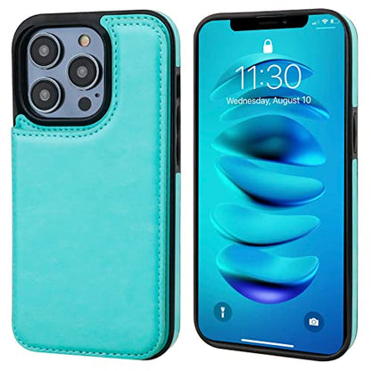 ONETOP for iPhone 14 Pro Wallet Case with Credit Card Holder,LightBlue | Kickstand,ID/Cash Holder,Case Wallet with Card Slots,Double Magnetic Clasp,Durable PU Leather Shockproof Cover for Women Men - color: Light Blue