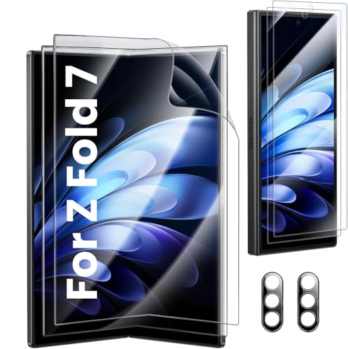 [6 in 1] Samsung Galaxy Z Fold 7 Screen Protector, 2 Inside Soft Flexible TPU Film, 2 Tempered Glass Front Saver, 2 Camera Lens Protector for Galaxy Z Fold 7 Case Friendly, No Creases,No Bubbles - size: Fold 7