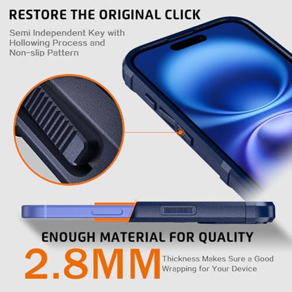 Rugged Shield 8ft Drop Proof TPU Thick Armor Tactical Protective Case Compatible with iPhone 16 (6.1 inches) - Navy Blue - color: Navy Blue, size: iPhone 16